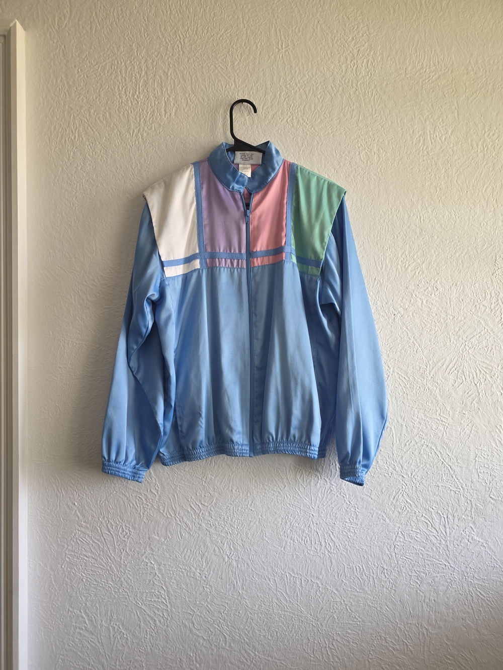 80s Vintage Colorblock Windbreaker In Pastel Blue Mint Pink Purple & White